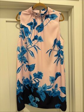 Ted Baker - Sleeveless Pink Dress with Blue Floral Print
